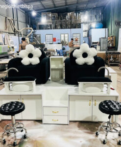 Bộ Ghế Nail Bọc Vải Nhung Màu Đen