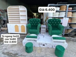 Ghế Nail Màu Xanh Bọc Vải Nhung