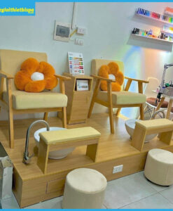 Ghế Nail Bọc Vải Nhung Chân Gỗ