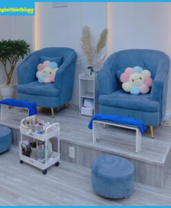 Bộ Ghế Nail Bọc Nhung Màu Xanh
