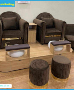Bộ Ghế Nail Bọc Nhung Màu Nâu